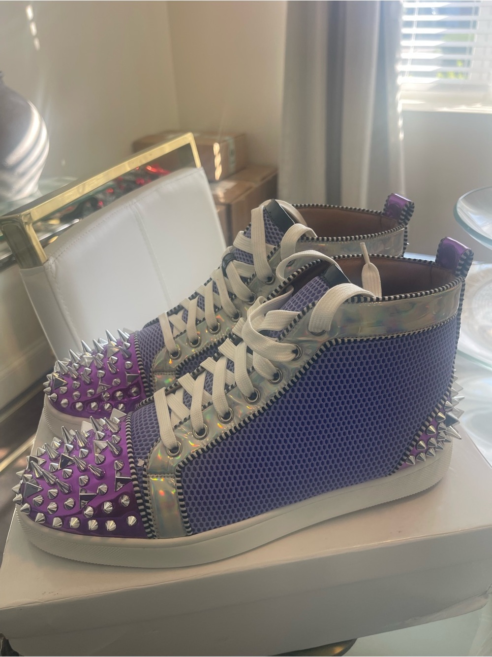 Lavender Spike-Embellished Sneaker with Holographic Trim - Picture 6 of 10